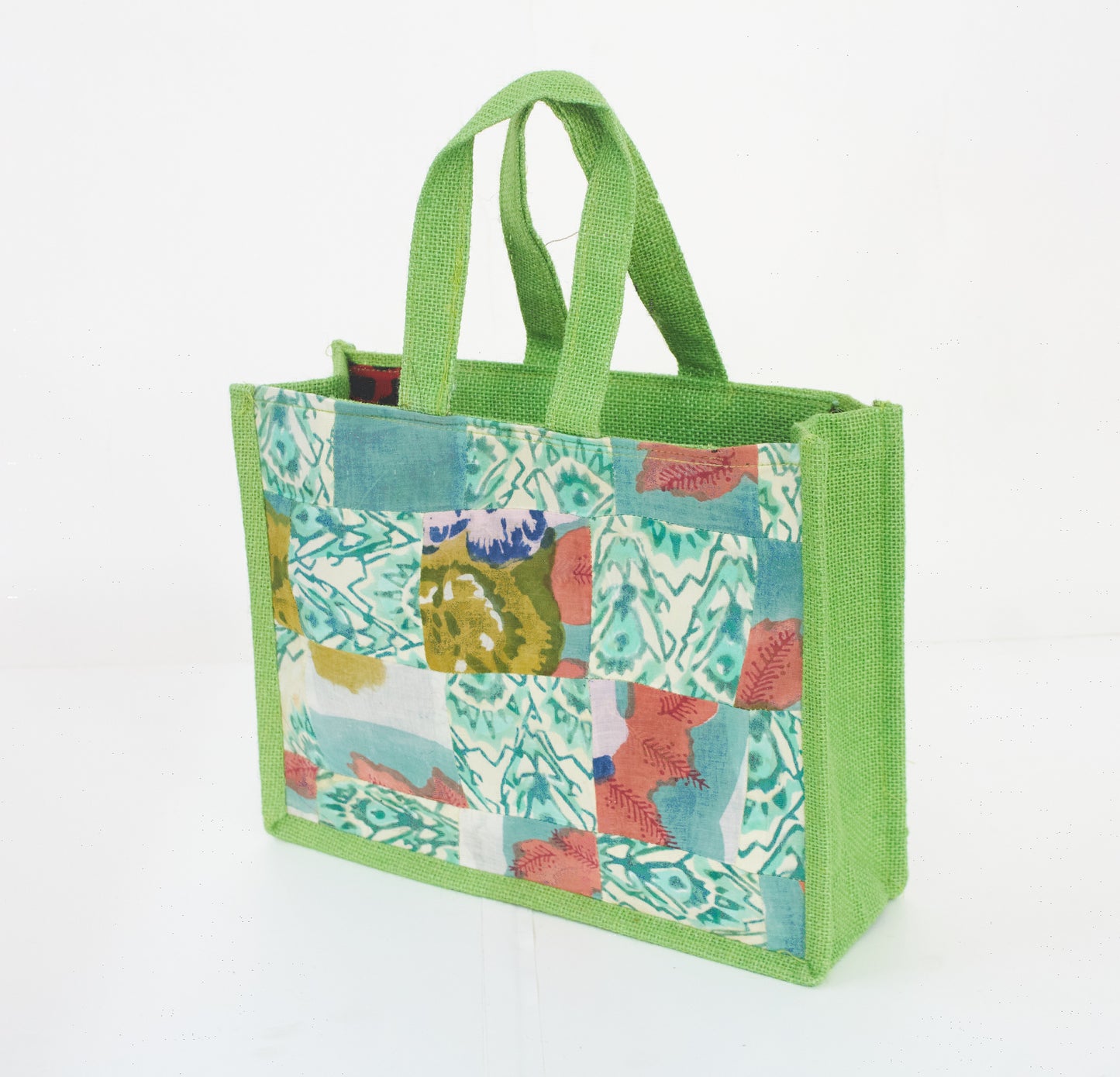 Fabric with Jute Patch Work Lunch Bag