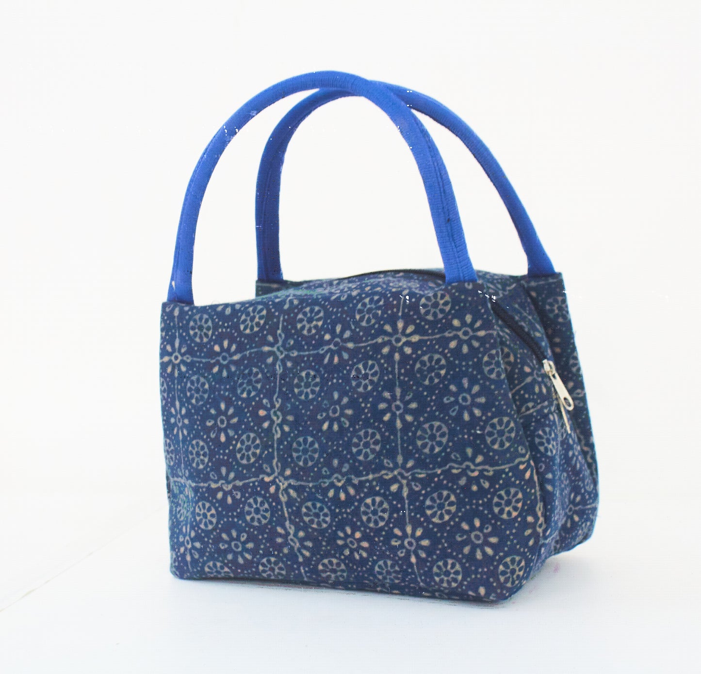 Denim Blue Colored with Floral Pattern Lunch Bag - Made of Waste fabric