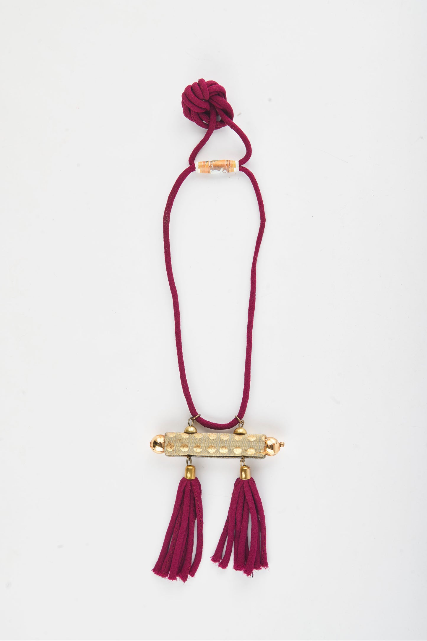 Golden Pendant With Purple Fabric Dori - Necklace