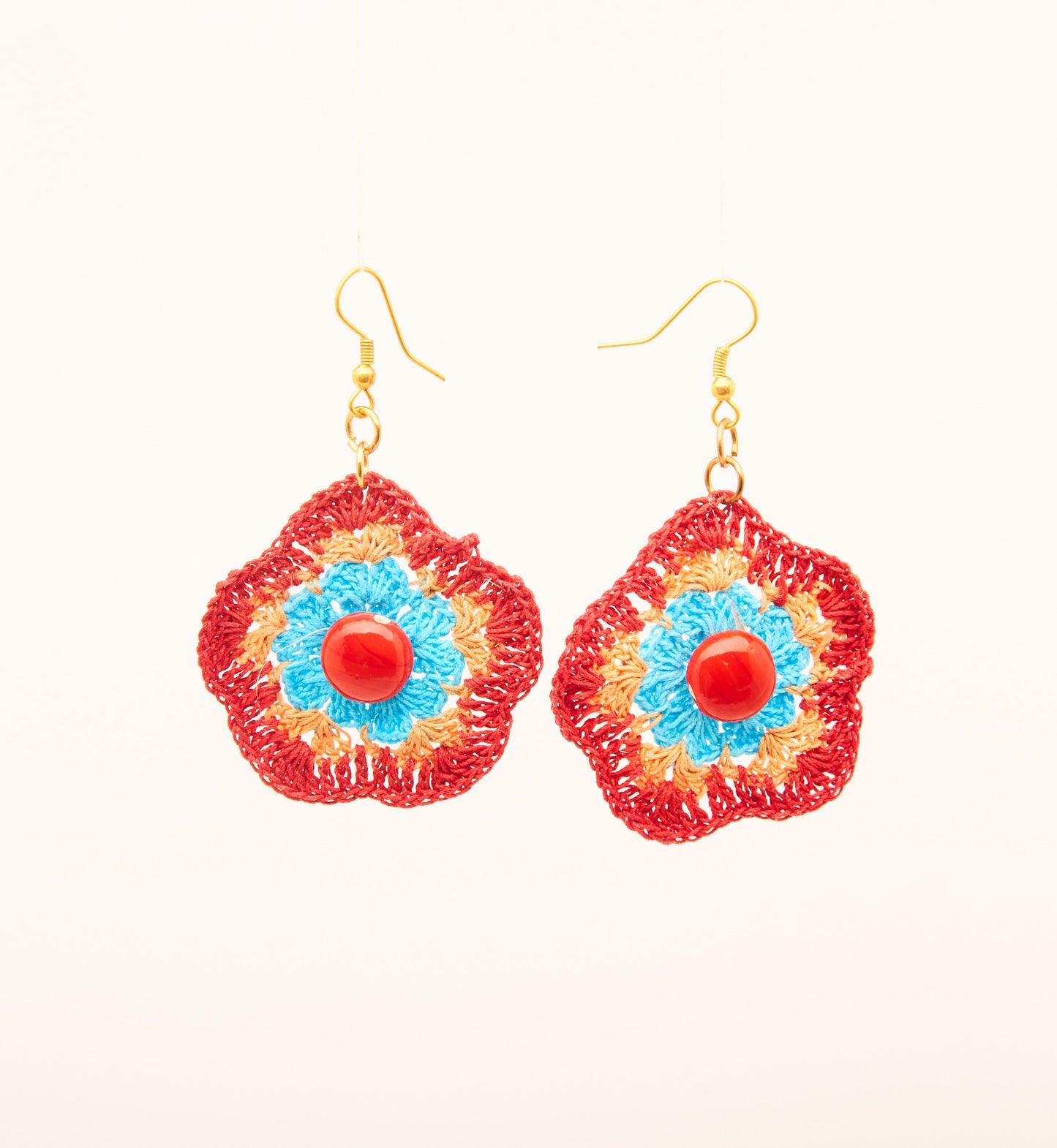 Apple Red, Cantaloupe Orange & Sky Blue - Crochet Earring