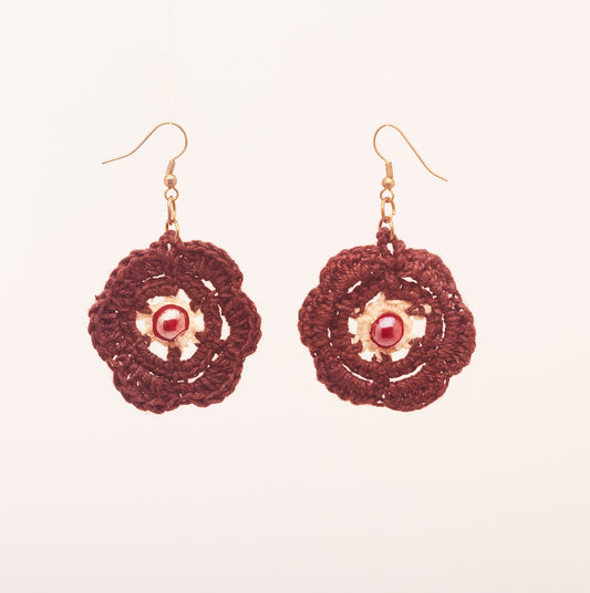 Amber Brown & White - Crochet Earring