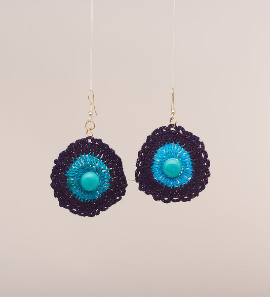 Denim Blue, Sea Green & Sapphire Blue - Crochet Earring