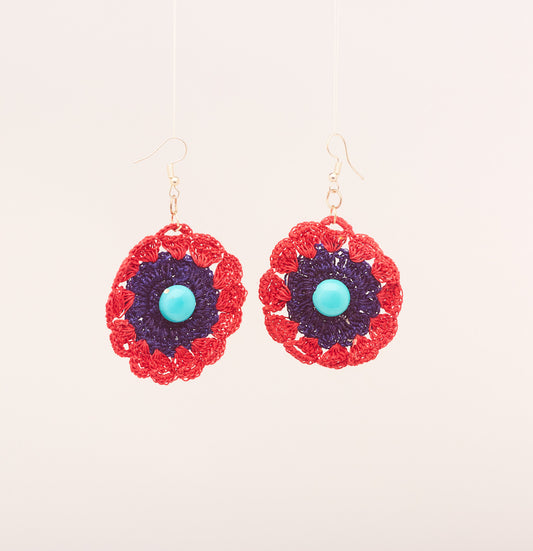 Rose Red & Denim Blue - Crochet Earring