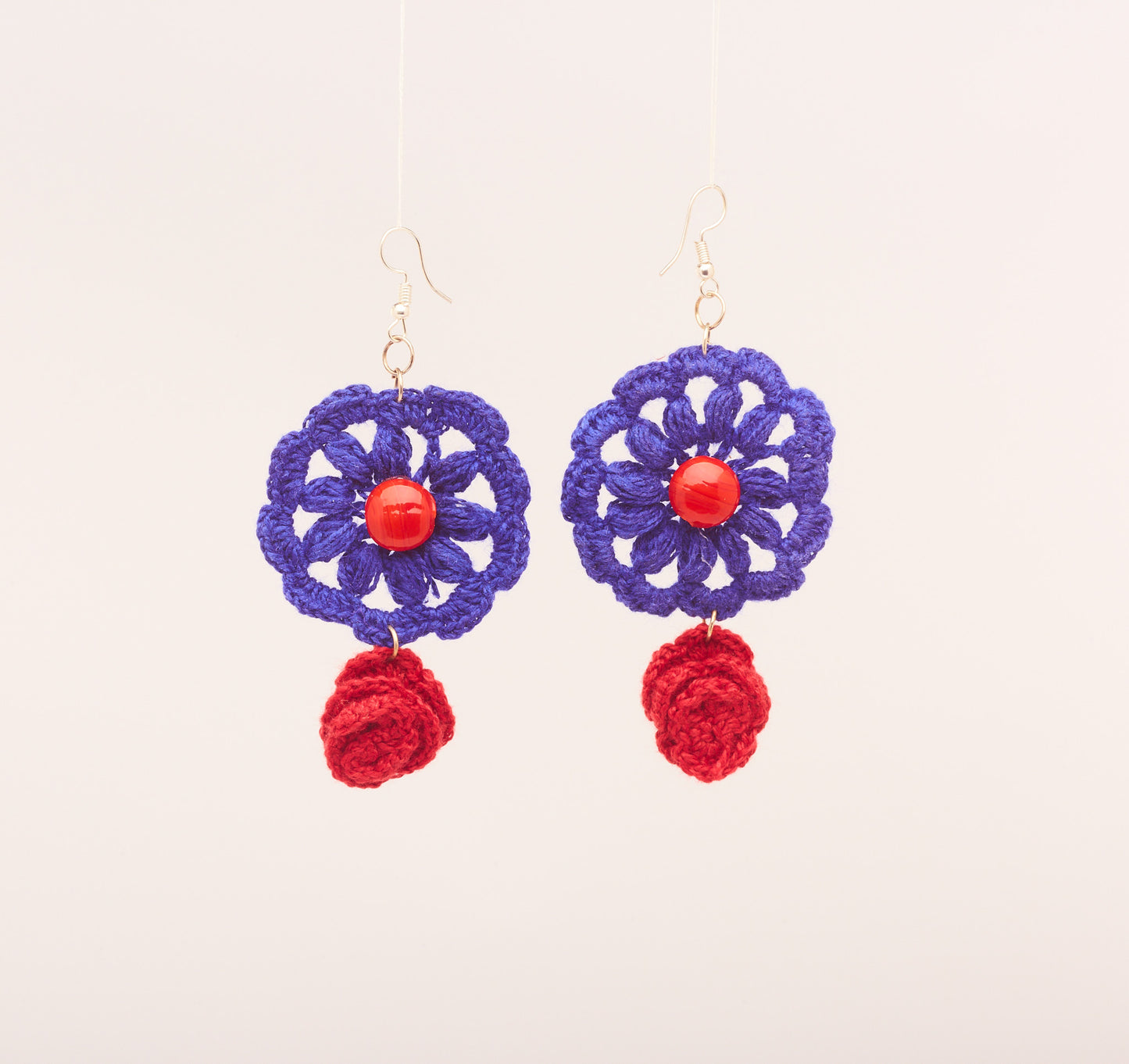 Denim Blue & Cheery Red - Crochet Earring