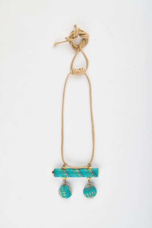 Blue Pendant With Cream Fabric Dori - Necklace