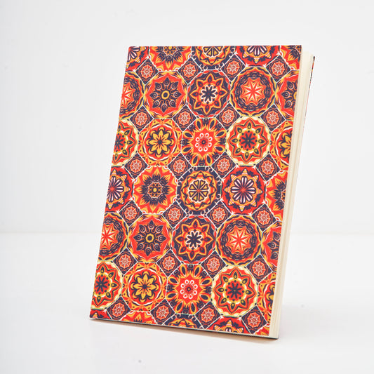 Flower Design on a Tiger Orange - Cloth Diary - Medium Size