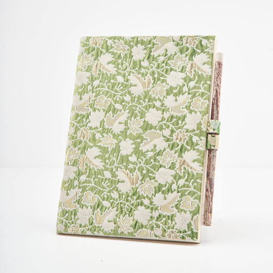 Ethic Leaf Design on a Mint Green - Cloth Diary with Newspaper Pencil - Medium Size