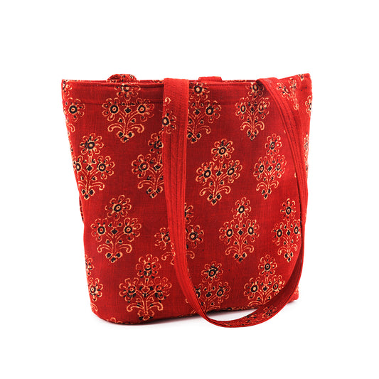 Berry Red - Recycled Fabric Patch Work Bag