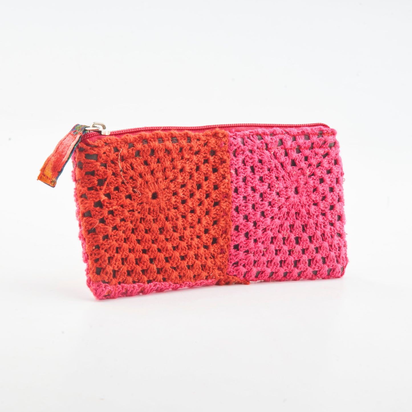 Crochet Pouch - Cherry Red &  Pink Color