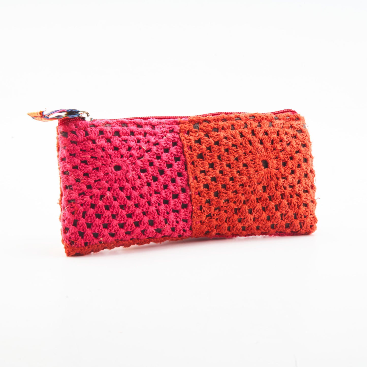 Crochet Pouch - Cherry Red & Blush Pink Color