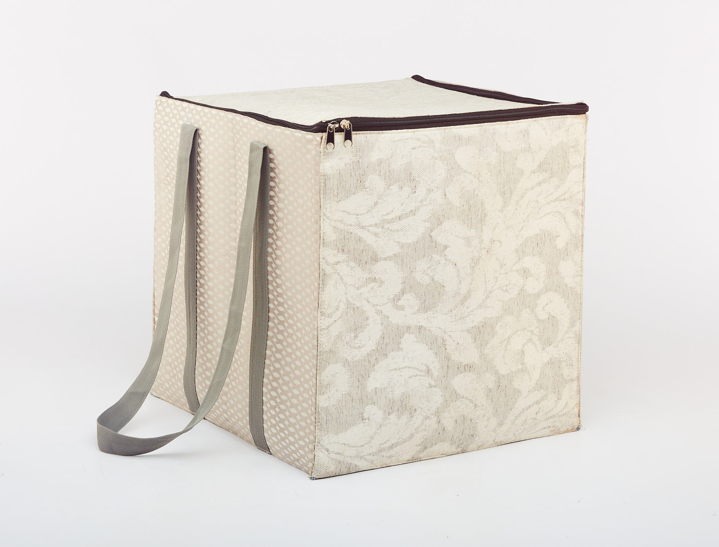 White with Grey Handle - Foldable Box Bag