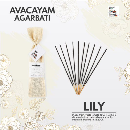 25 Lily Fragrance Agarbatis, All Natural Agarbati made from Temple Flowers - 100% Charcoal Free