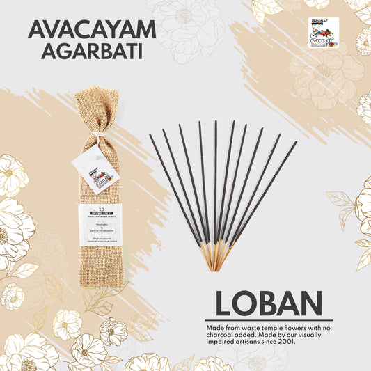 25 Loban Fragrance Agarbatis, All Natural Agarbati made from Temple Flowers - 100% Charcoal Free