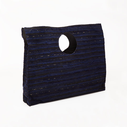 Blue Colored Ribbed _ Weave Hand Bag